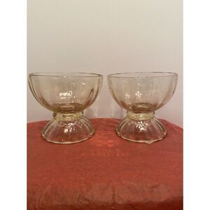 VTG Libbey Ribbed Optic Compote Pedestal Dessert Candy Dish Light‎ Yellow 4.5"